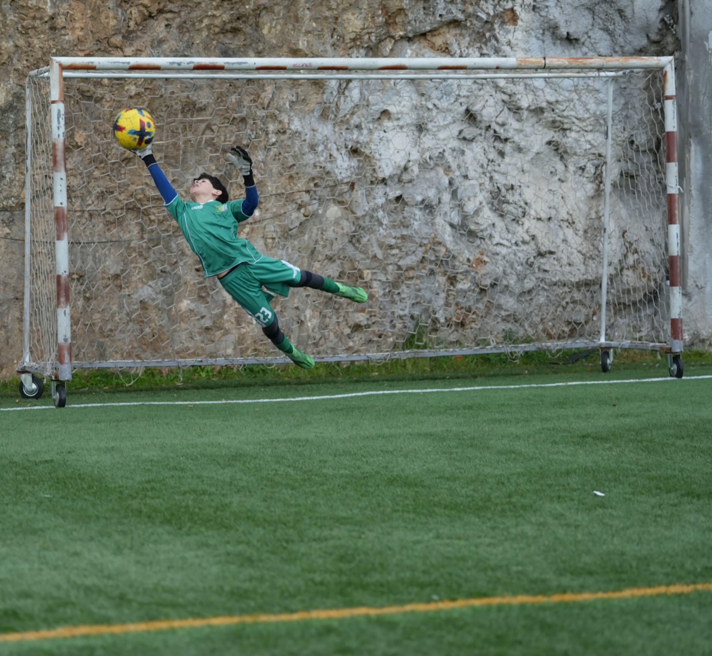 Lucas producing a one-on-one save